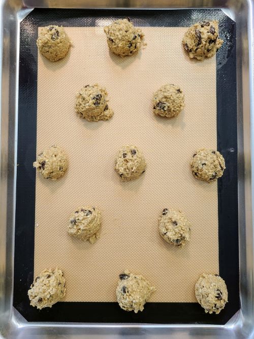 Oatmeal raisin cookie dough before baking