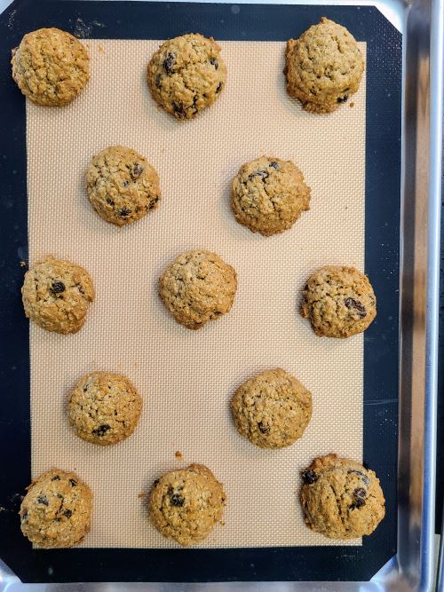 Oatmeal raisin cookies after baking