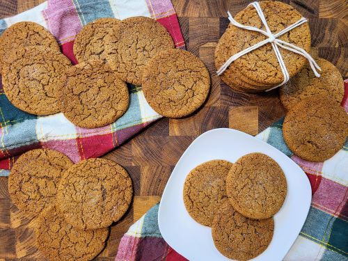 Cutting board of spiced molasses cookies