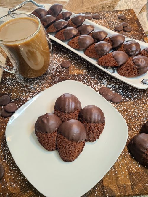 A plate of chocolate madeleines