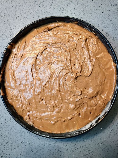 poured Chocolate cheesecake batter