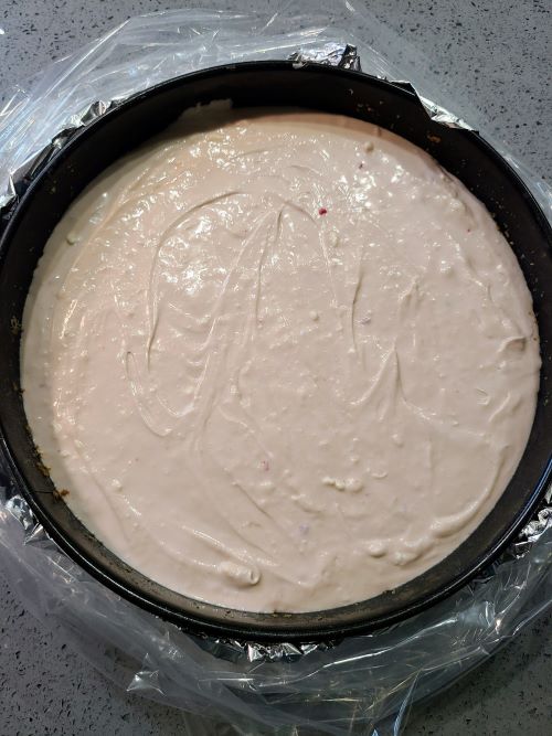 raspberry cheesecake wrapped for Bain Marie