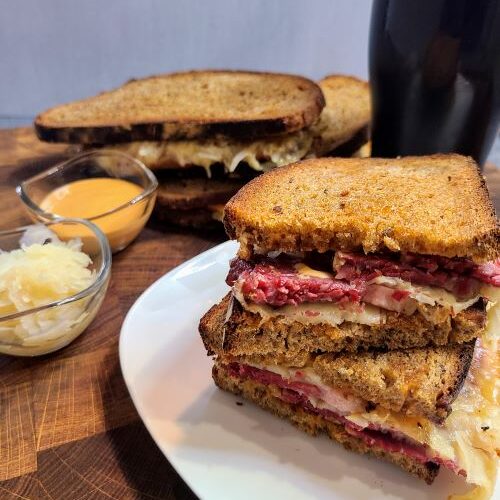Stacked Reuben sandwich