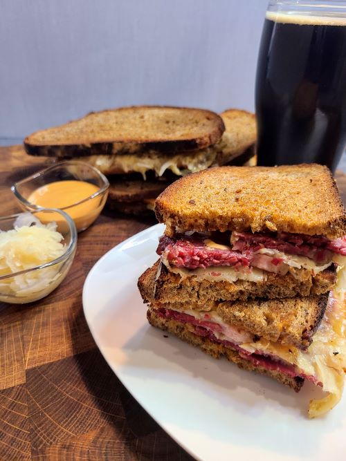 Stacked Reuben sandwich