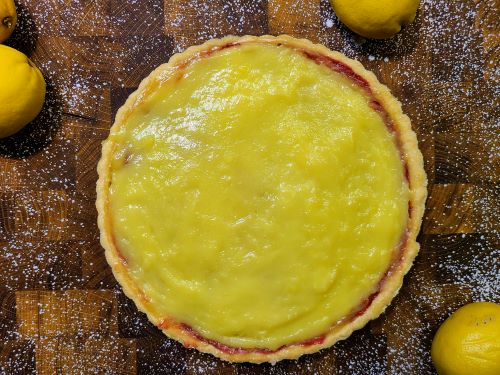 Lemon curd added to Rhubarb tart