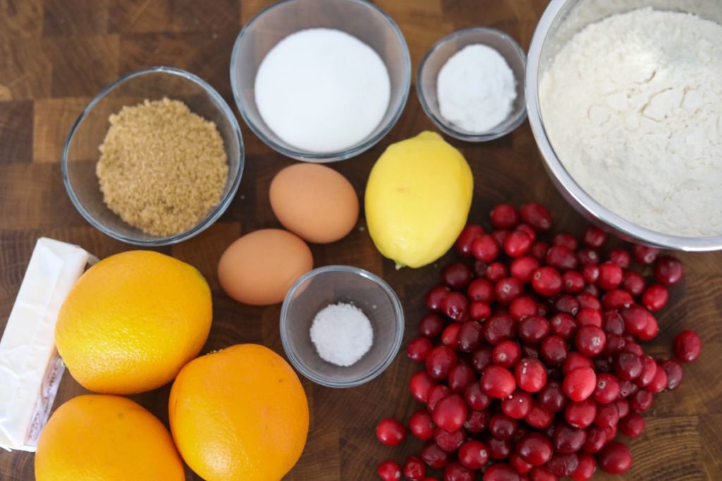 Ingredients for cranberry orange muffins