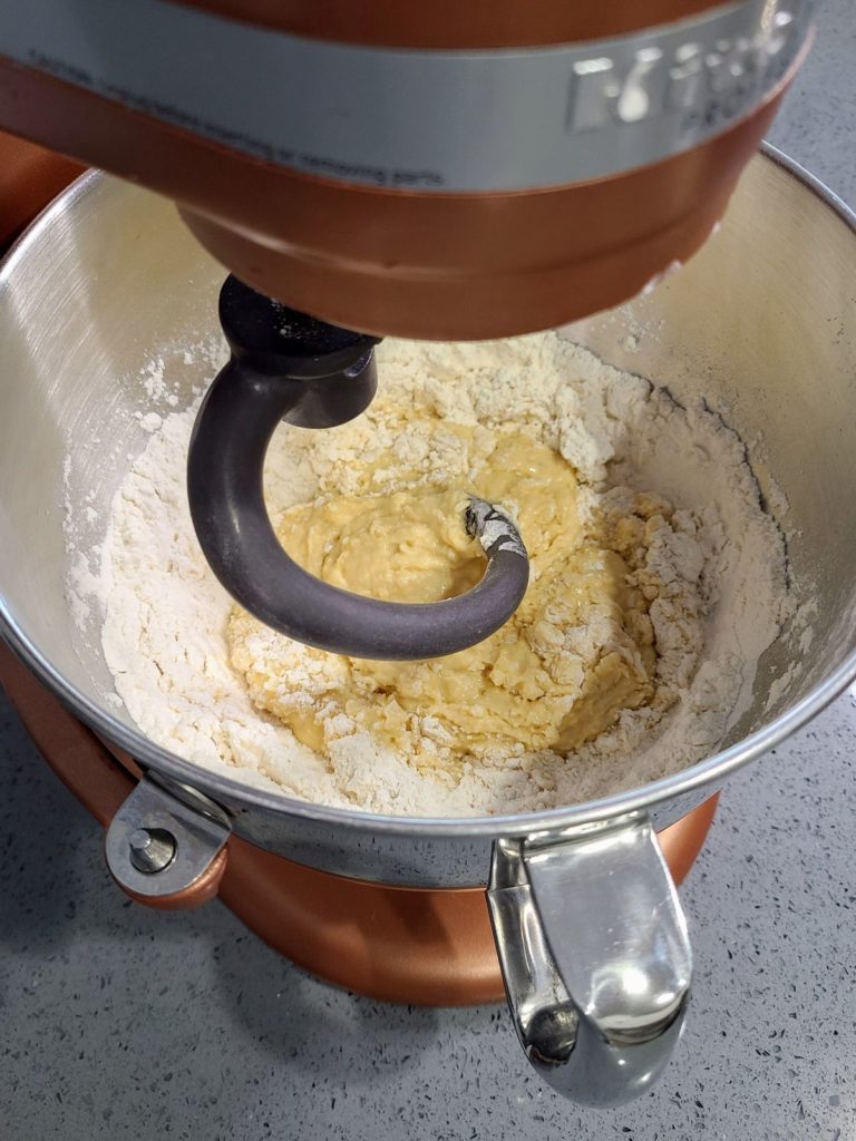 Mixing bowl of ingredients to make dough