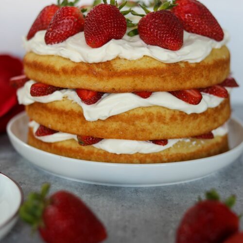 Strawberry shortcake on a white plate