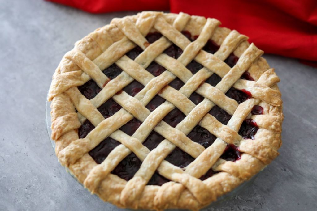 A baked cherry pie