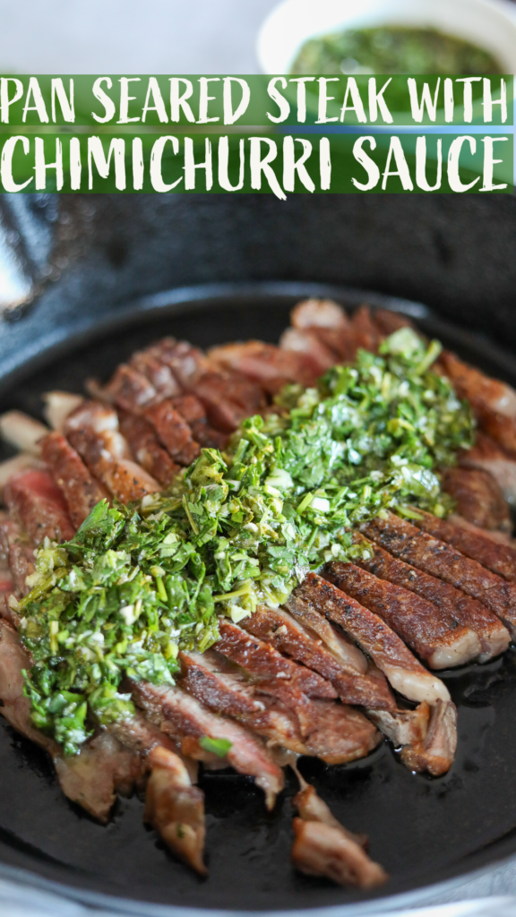 Seared steak with chimichurri pinterest pin