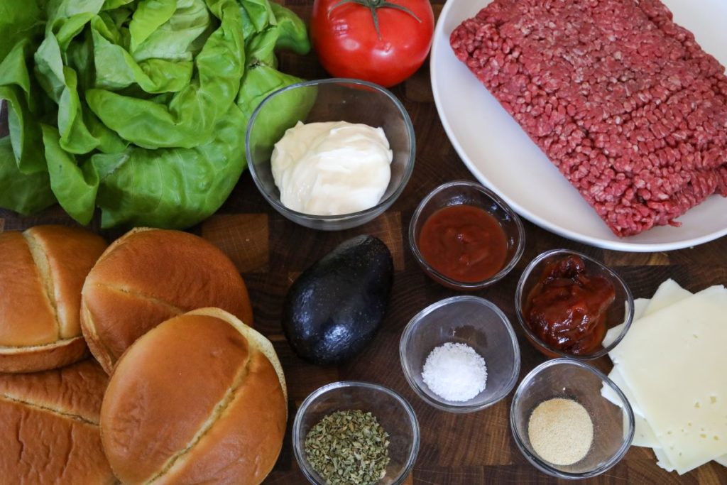 Ingredients for avocado chipotle hamburgers
