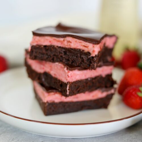 A stack of 3 strawberry brownies