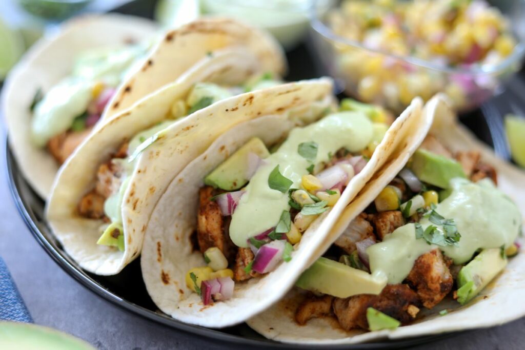 Close up of chicken tacos