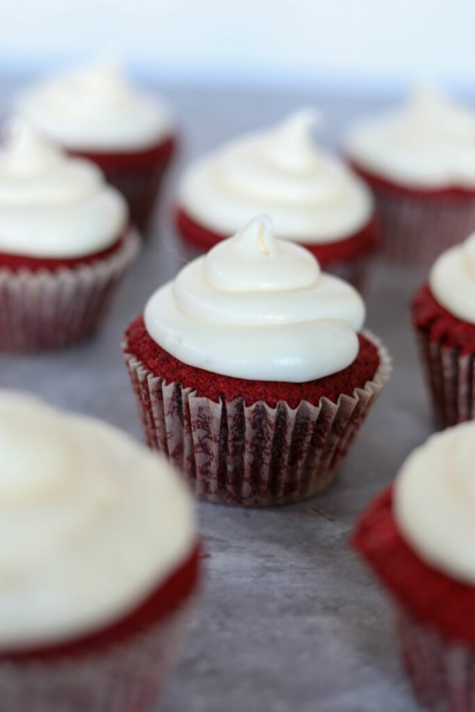 Iced red velvet cupcakes