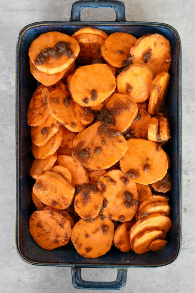 sweet potatoes in a baking dish