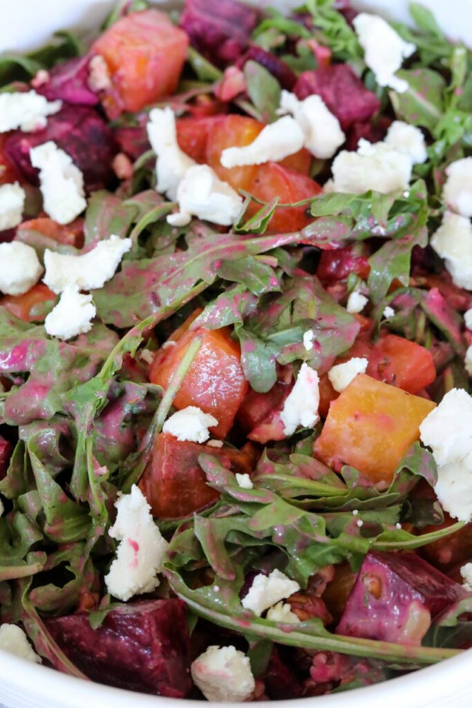 Close up view of roasted beet salad