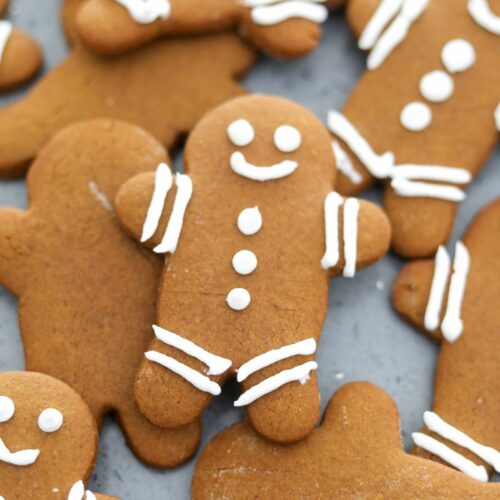Close up of iced gingerbread cookies
