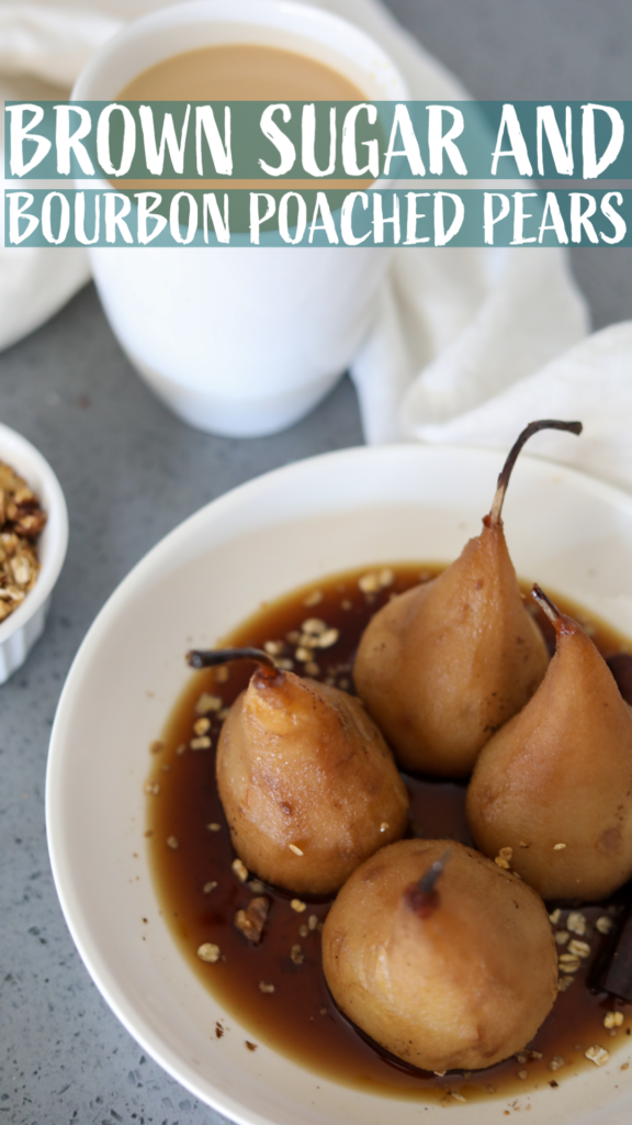 Pinterest pin of bourbon poached pears