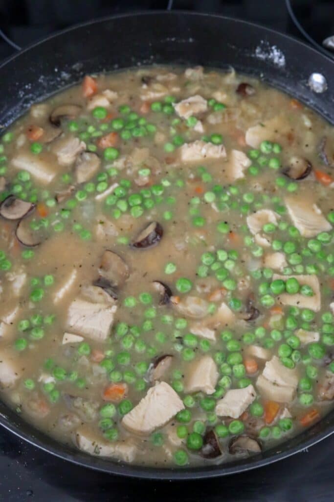 Peas added to the pot pie filling