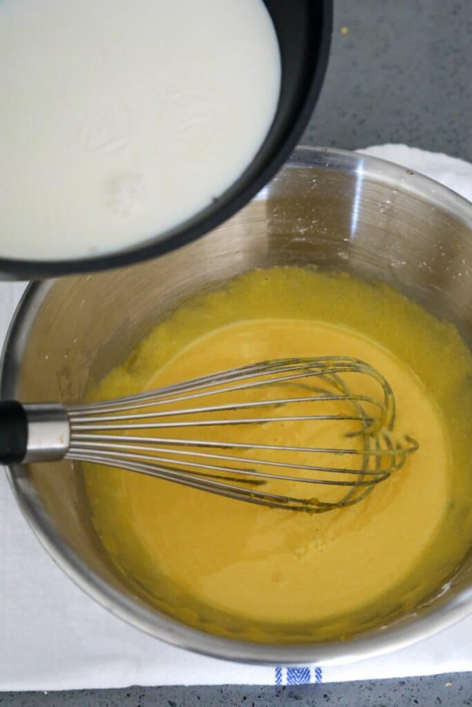 Saucepan of milk to pour into the egg mixture