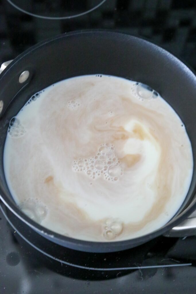 Milk and vanilla in a saucepan