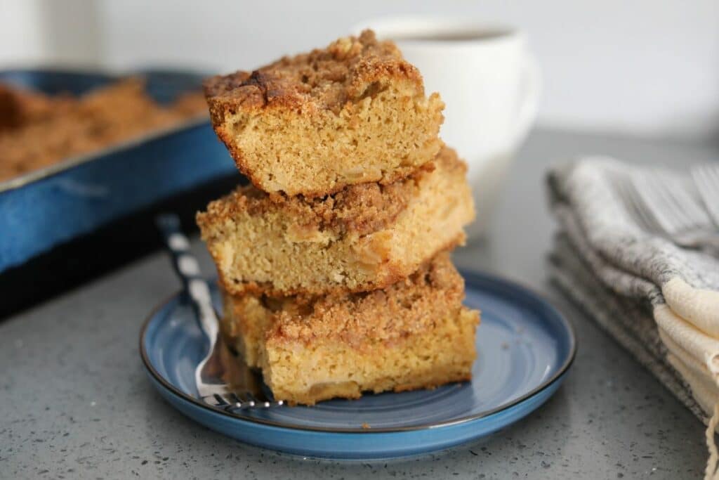 close up of apple coffee cake slices