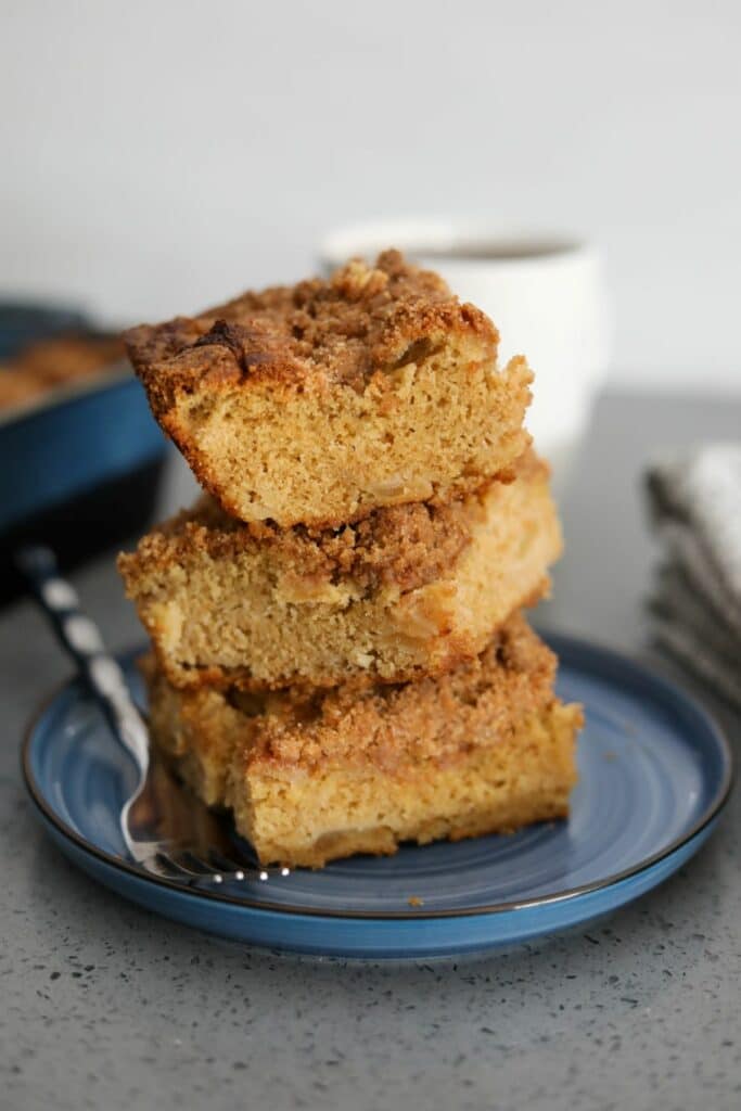 A stack of apple coffee cake servings