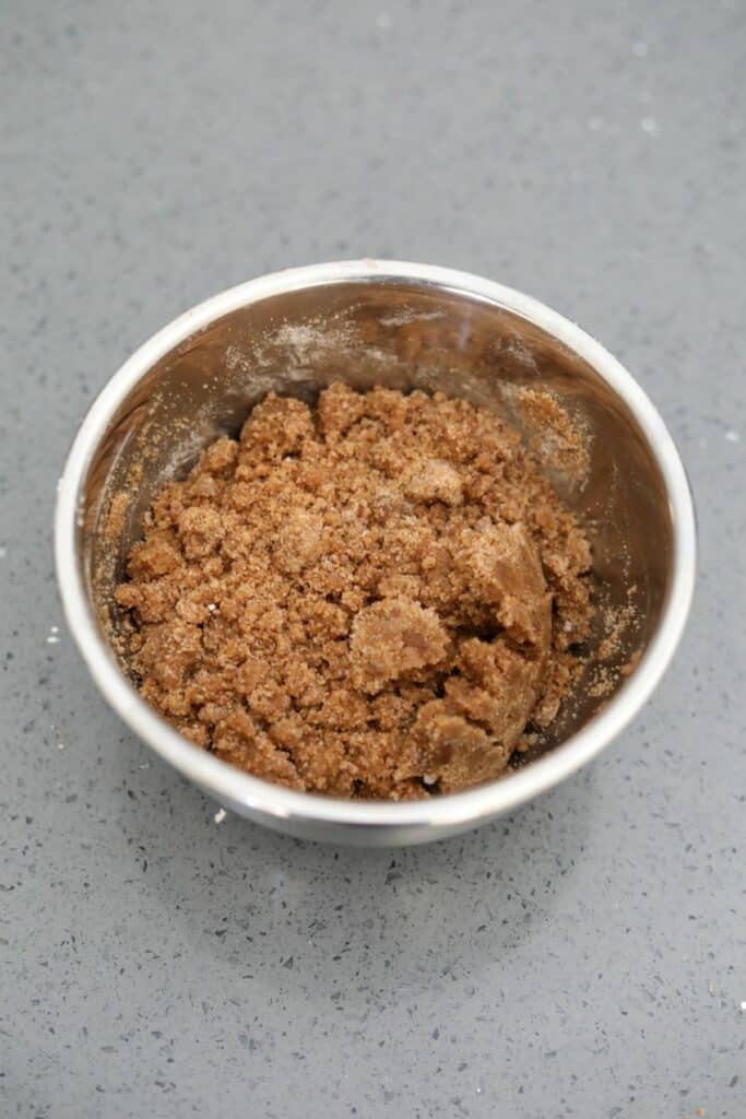 Streusel topping in a mixing bowl