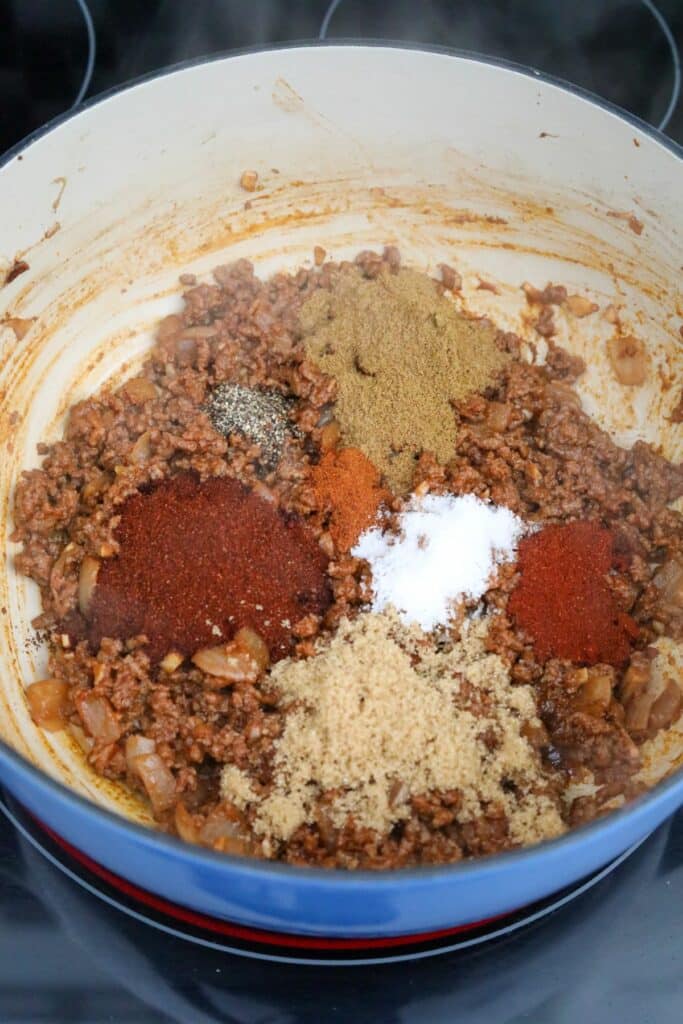 Spices added to Dutch oven