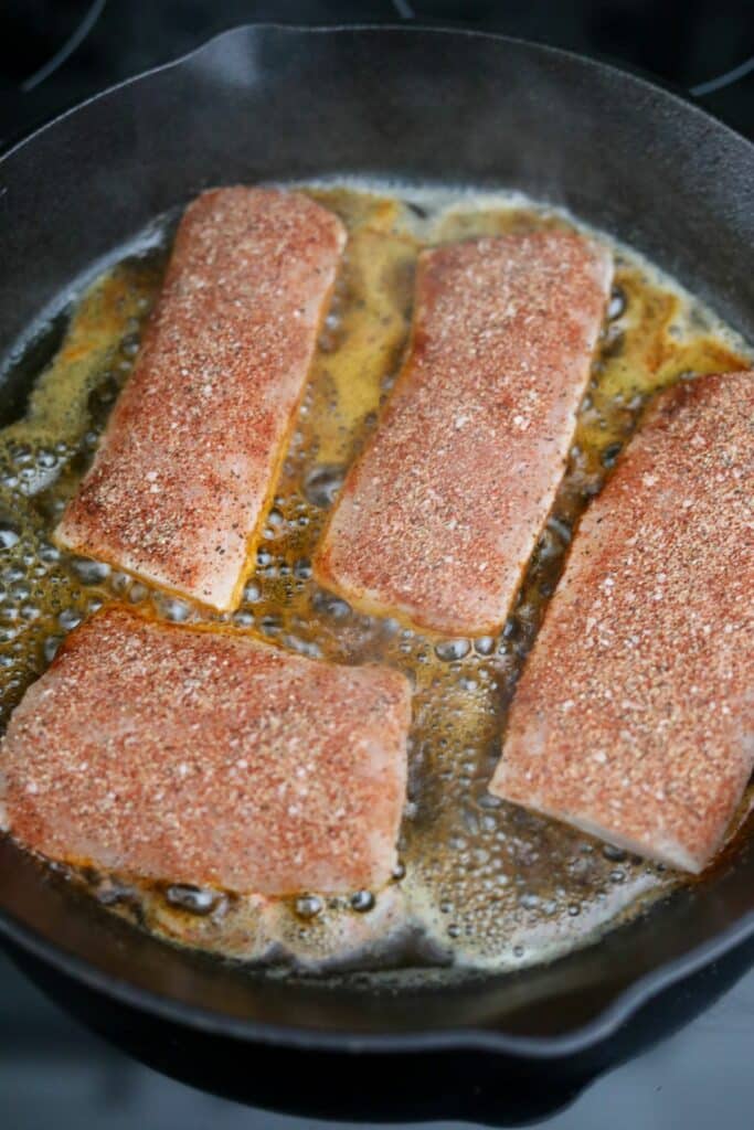 Cooking fish in a skillet