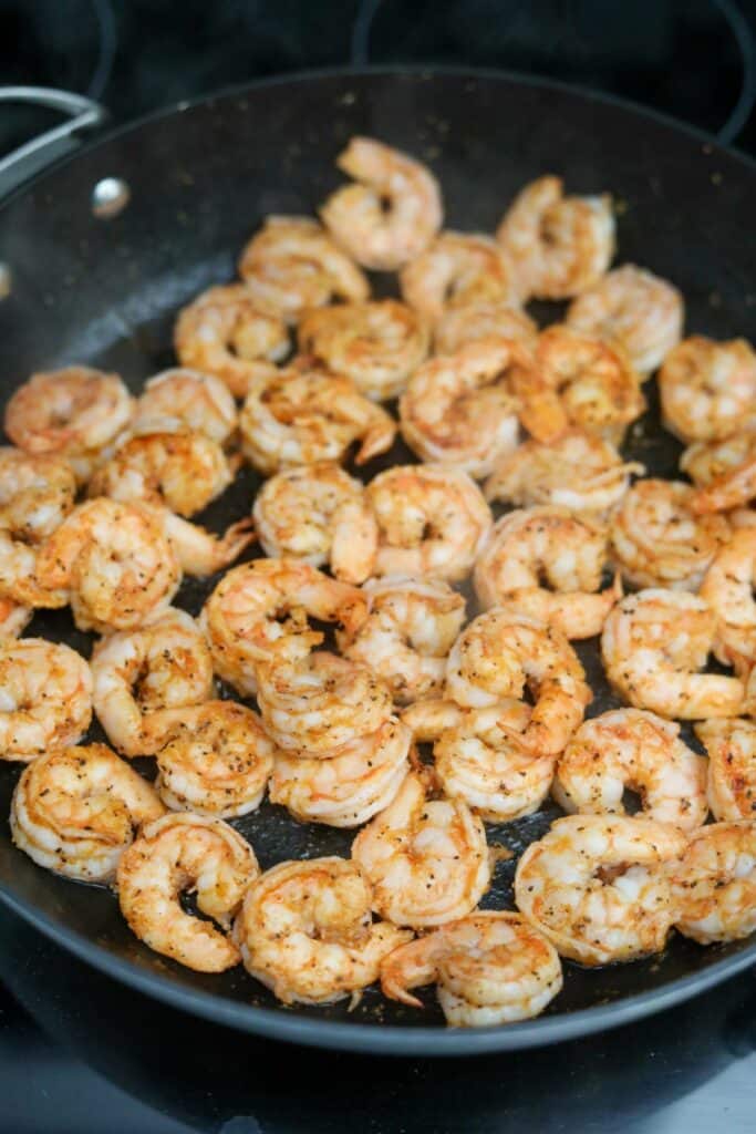Cooked shrimp in a pan
