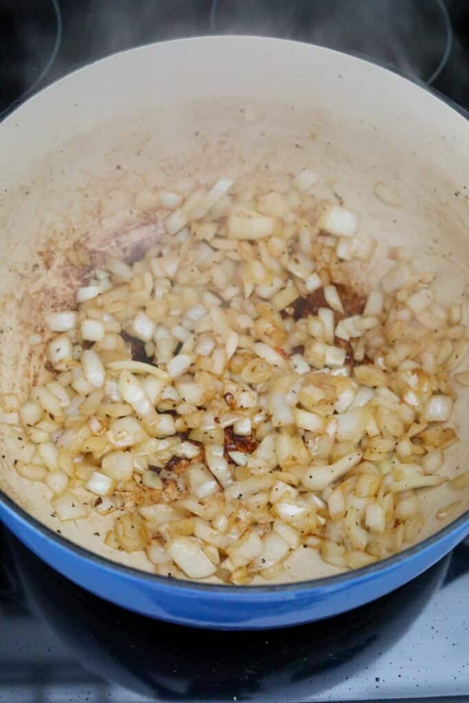 Cooked onions in a Dutch oven