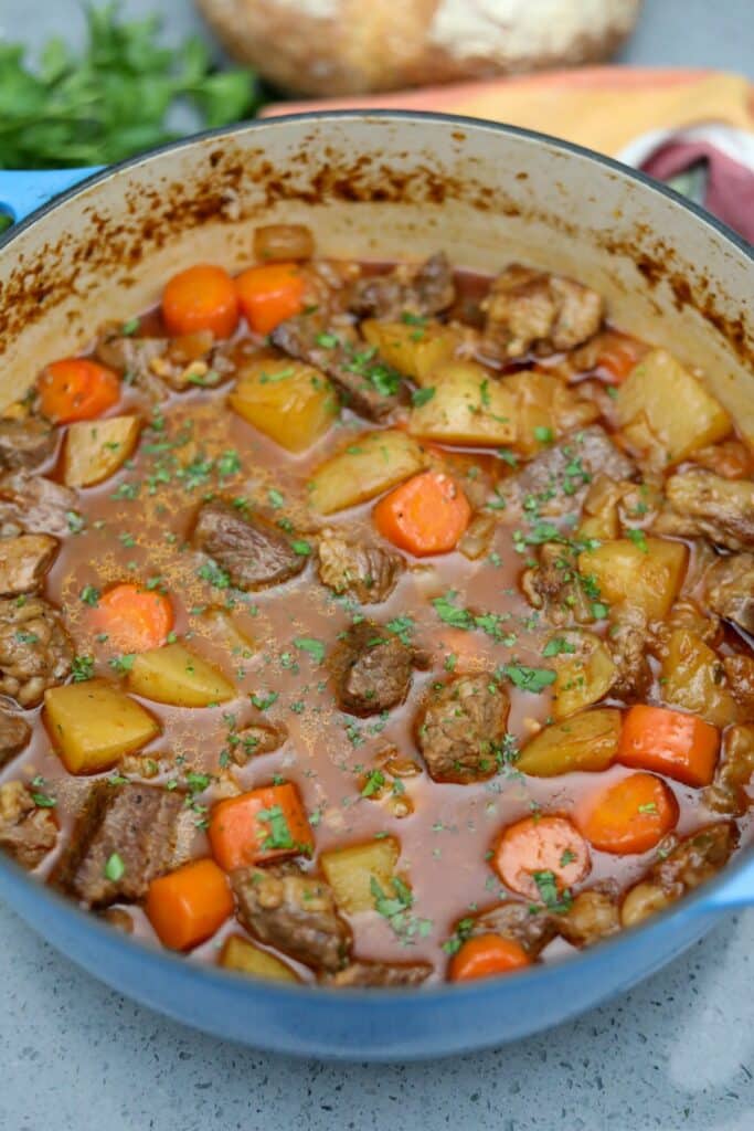 A pot of Irish beef stew