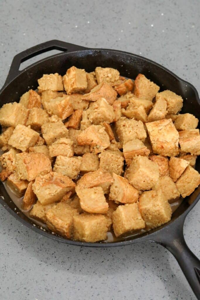 Bread pudding in a cast iron skillet