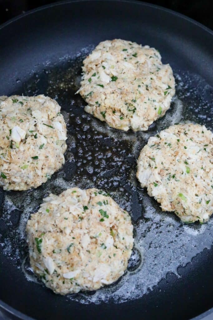 Crab cakes in a skillet