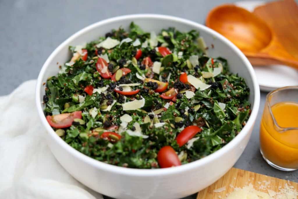 A while bowl with kale salad
