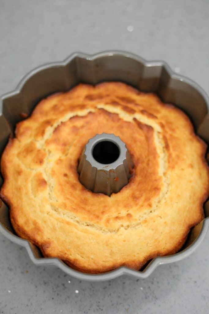 Baked ricotta cake in a bundt pan