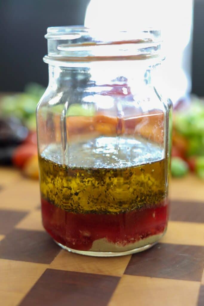 Salad dressing ingredients in a mason jar