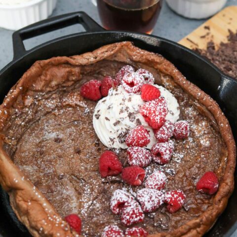 chocolate Dutch baby with whipped cream