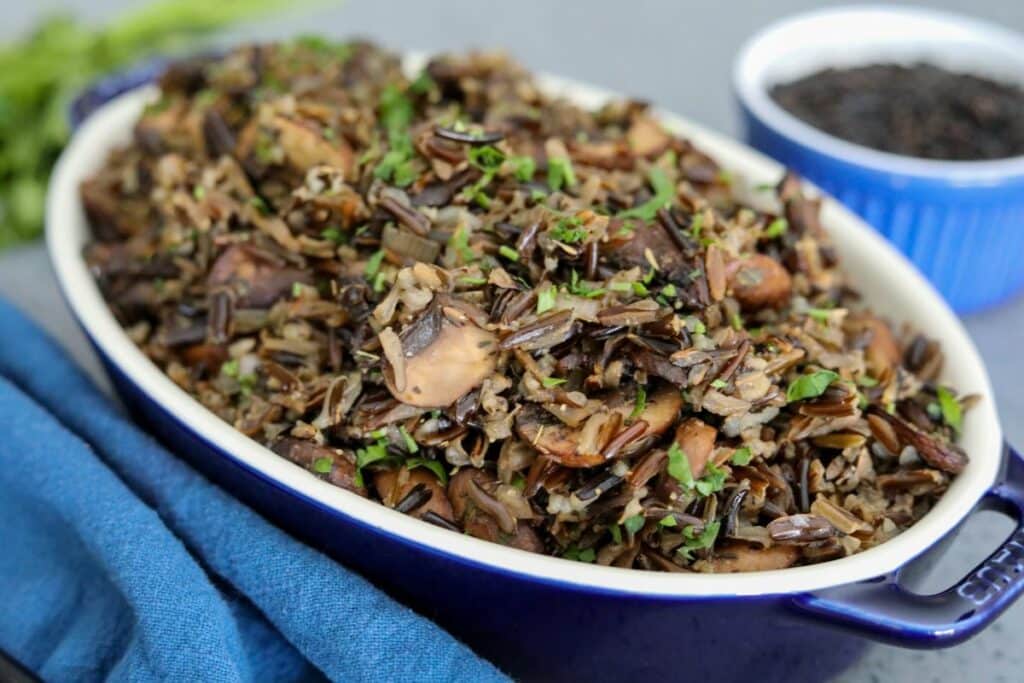 Wild rice in a blue dish