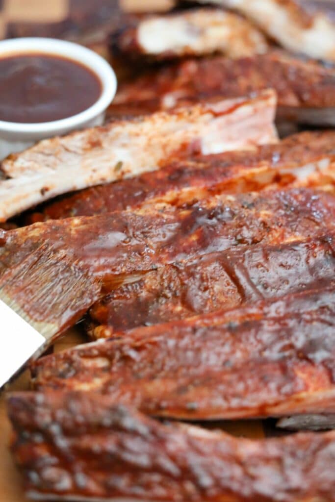 A close up of barbecue ribs