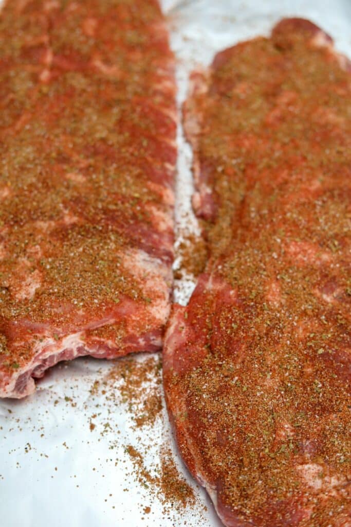 Seasoned meat side of the ribs.