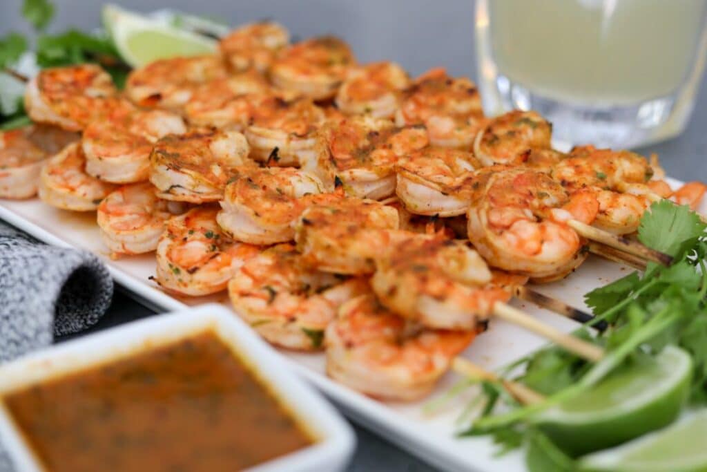 Skewers of tequila lime shrimp