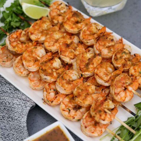 tequila lime shrimp on a white platter