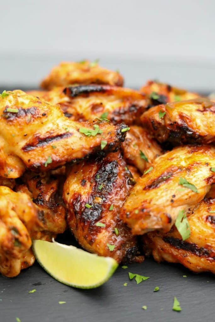 Close up of tequila lime chicken wings