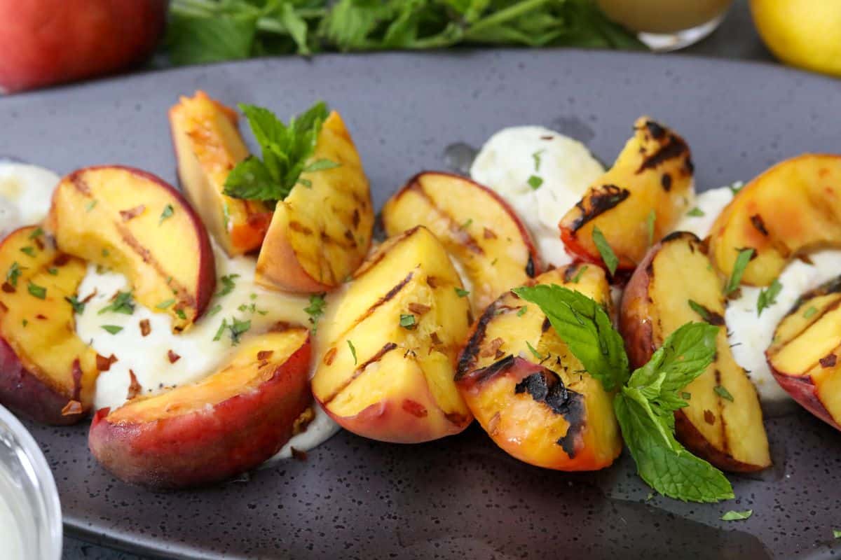 Grilled Peach Salad with Whipped Feta - Man Meets Oven