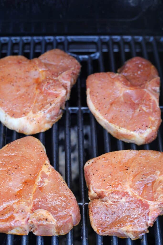 Pork chops on a grill