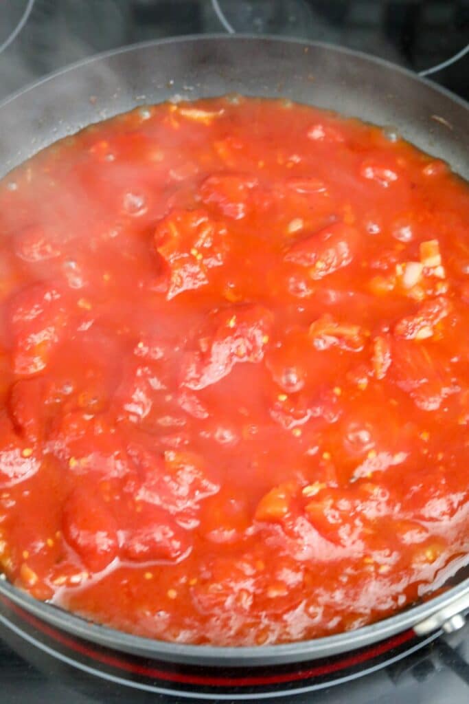 San Marzano tomatoes in a pan