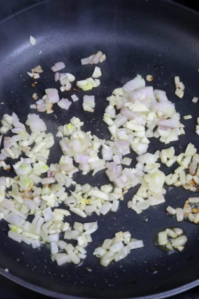 Garlic and shallots in a pan