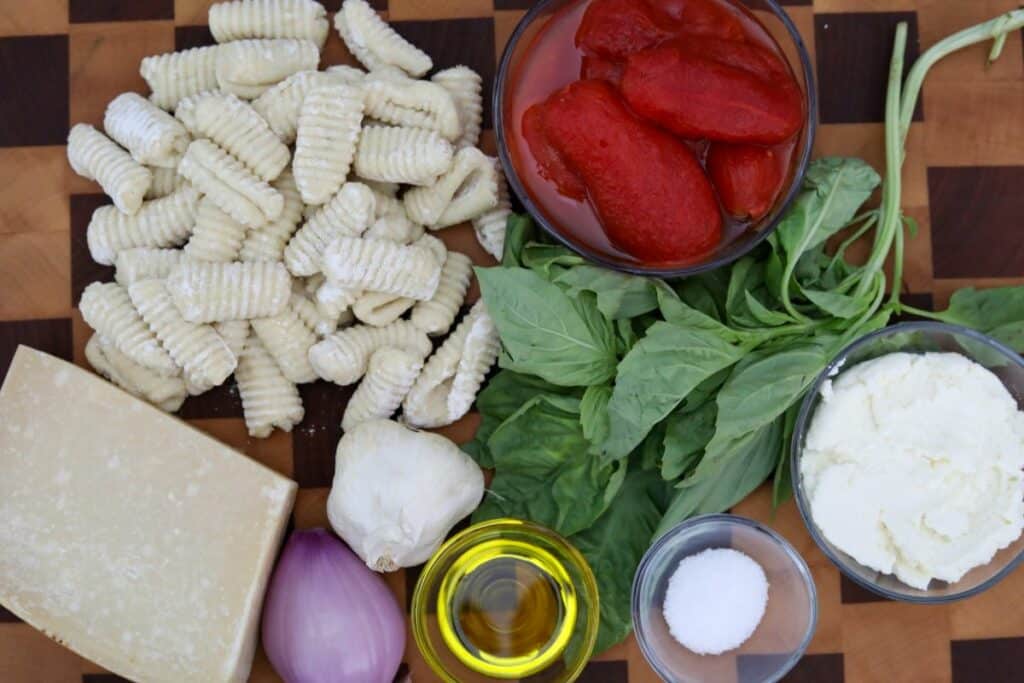 Ingredients for tomato and basil gnocchi